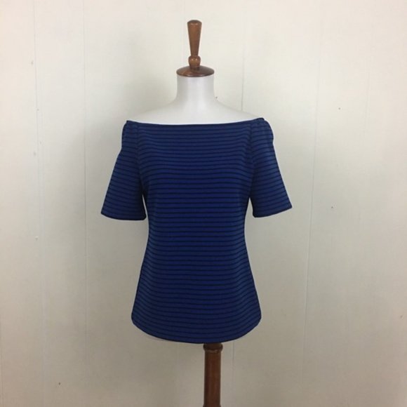 Halogen Off Shoulder Striped Short Sleeve Top - Picture 1 of 6